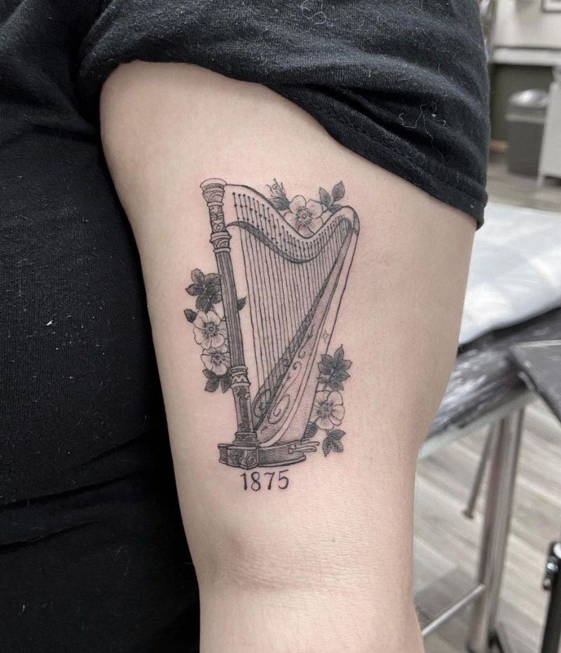 30 Pretty Harp Tattoos You Will Love