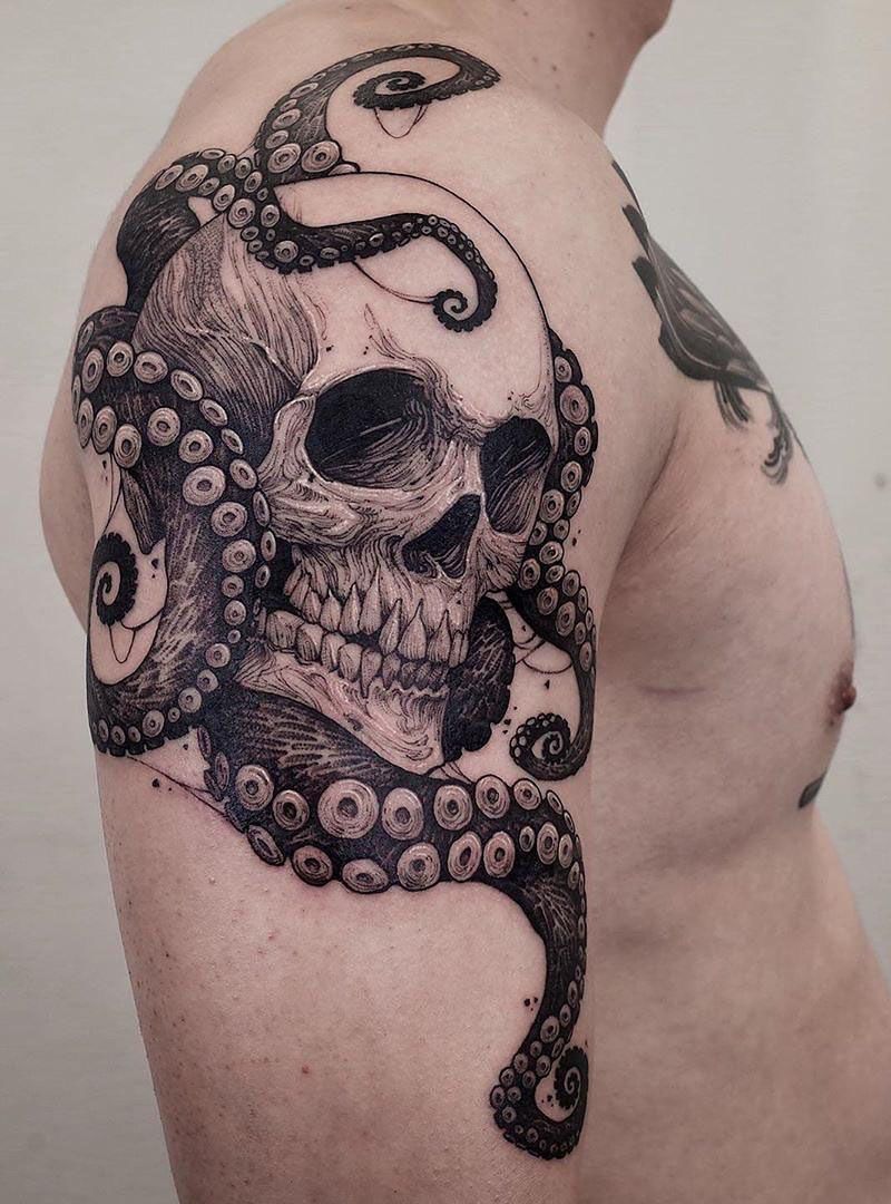 30 Pretty Octopus Skull Tattoos You Will Love