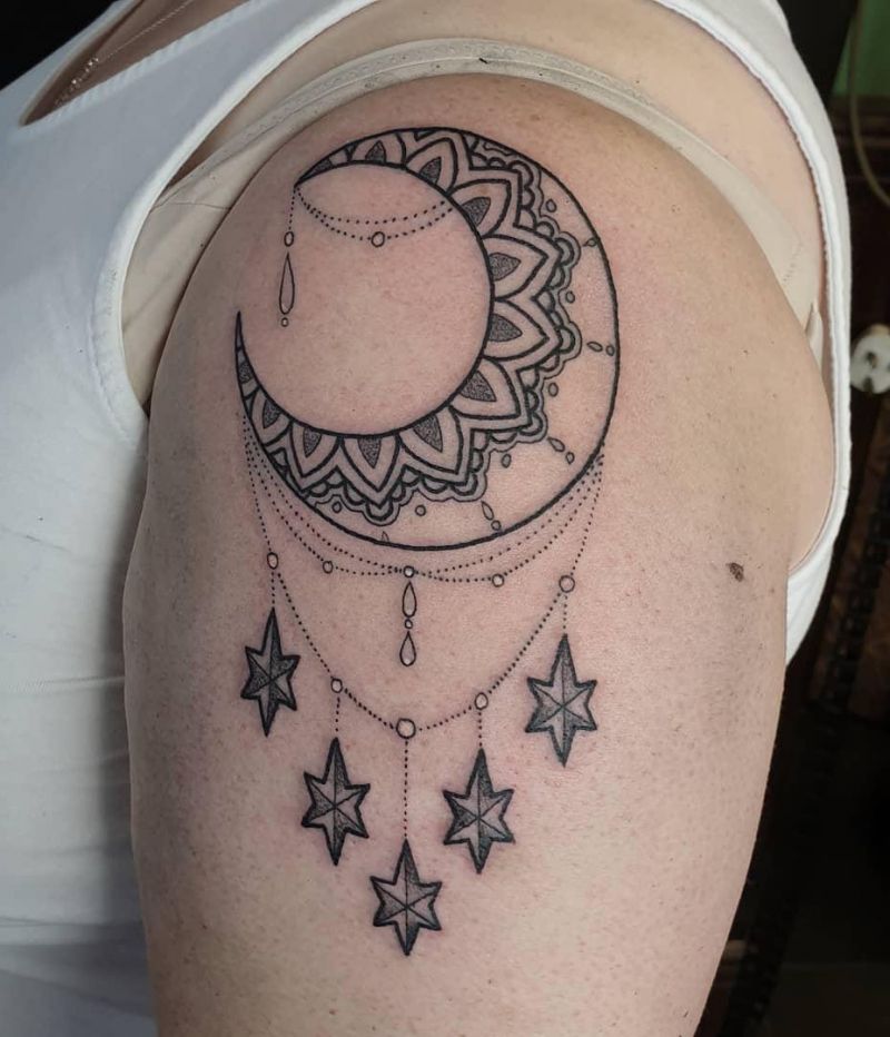 30 Pretty Mandala Moon Tattoos You Will Love