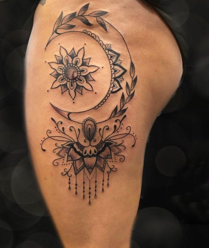 30 Pretty Mandala Moon Tattoos You Will Love