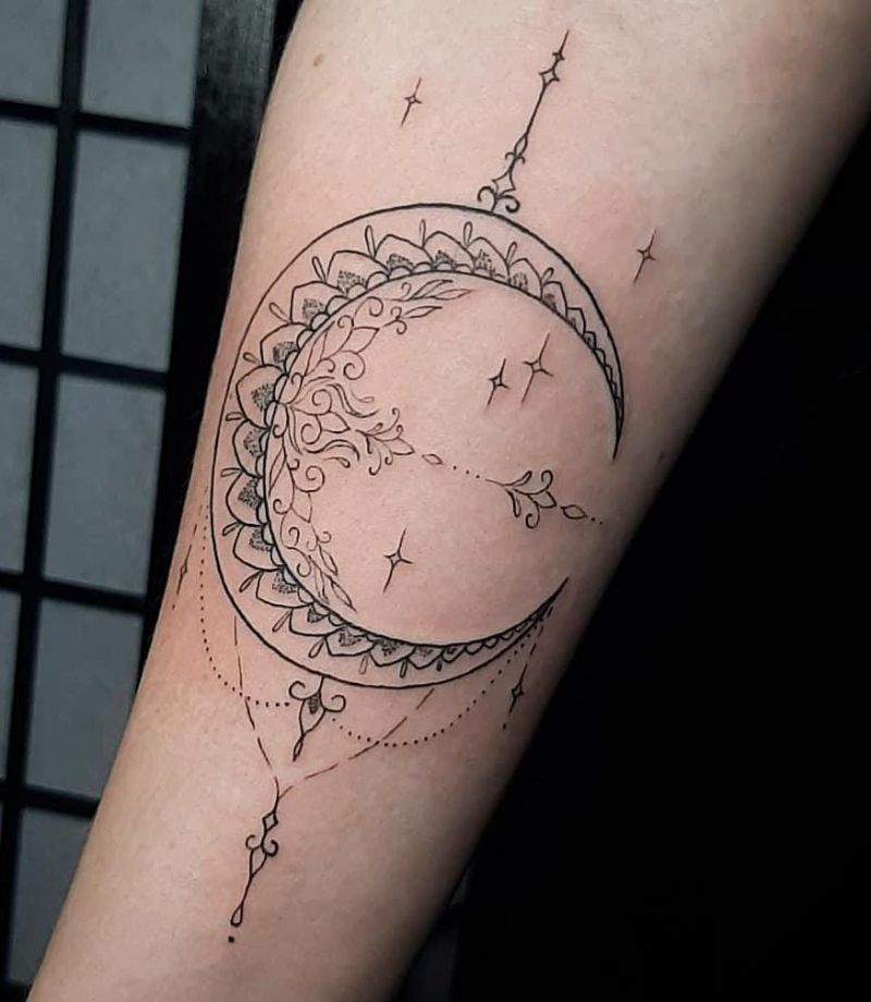 30 Pretty Mandala Moon Tattoos You Will Love