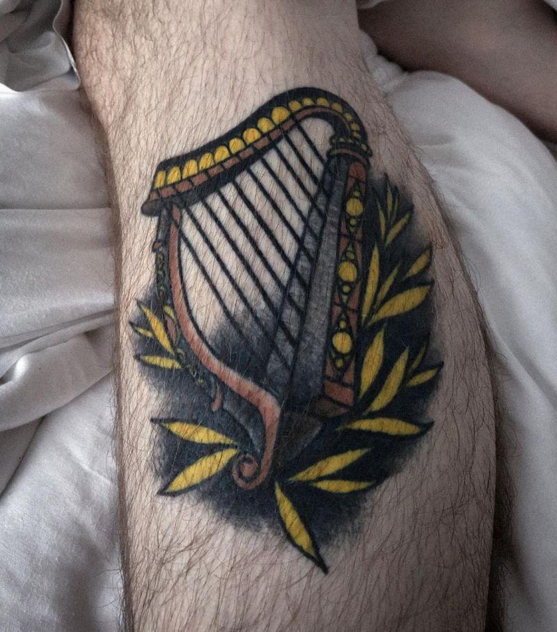 30 Pretty Harp Tattoos You Will Love