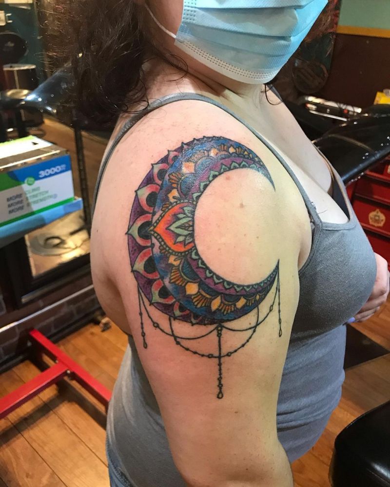 30 Pretty Mandala Moon Tattoos You Will Love