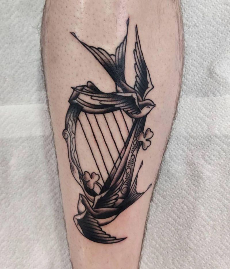 30 Pretty Harp Tattoos You Will Love