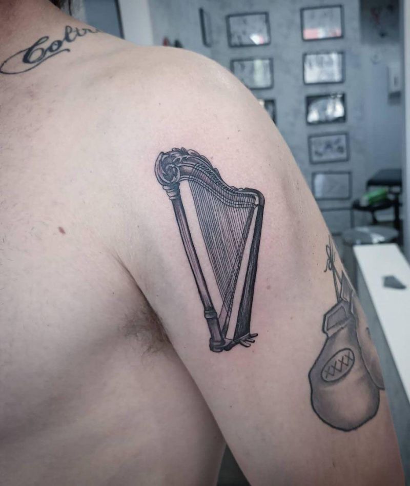 30 Pretty Harp Tattoos You Will Love