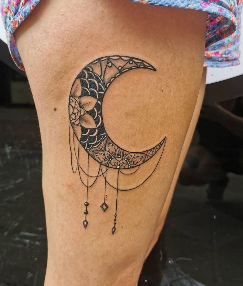 30 Pretty Mandala Moon Tattoos You Will Love