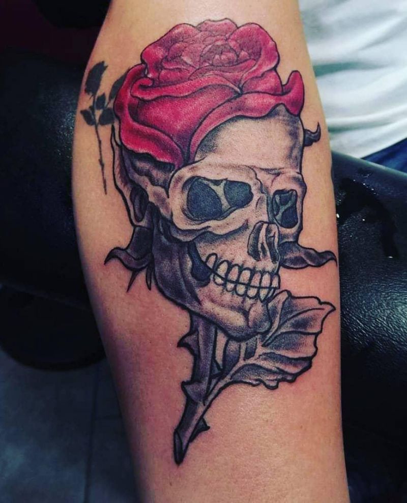 30 Pretty Rose Skull Tattoos to Inspire You