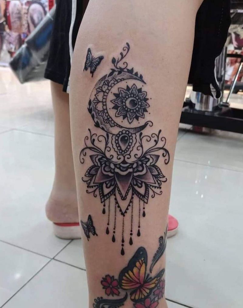 30 Pretty Mandala Moon Tattoos You Will Love