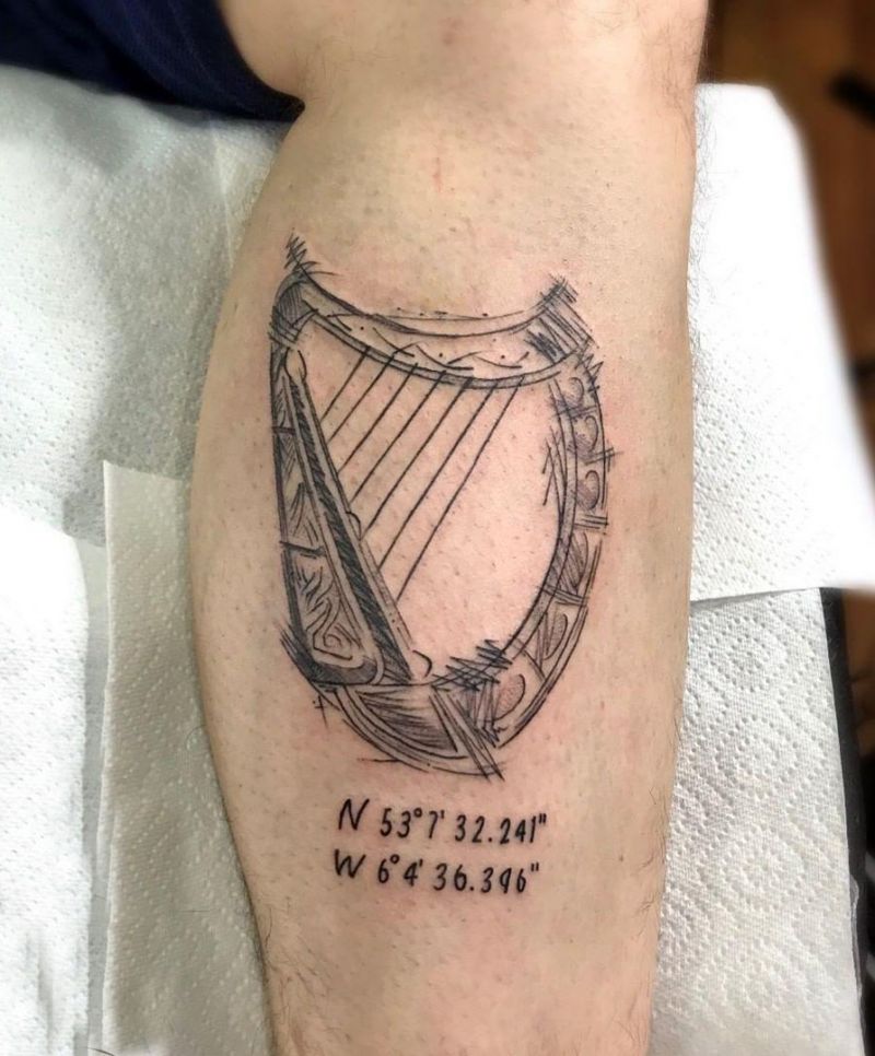 30 Pretty Harp Tattoos You Will Love