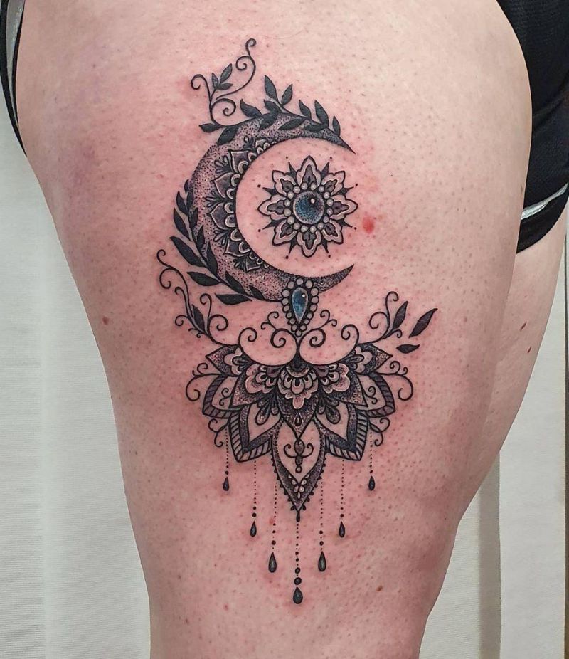 30 Pretty Mandala Moon Tattoos You Will Love