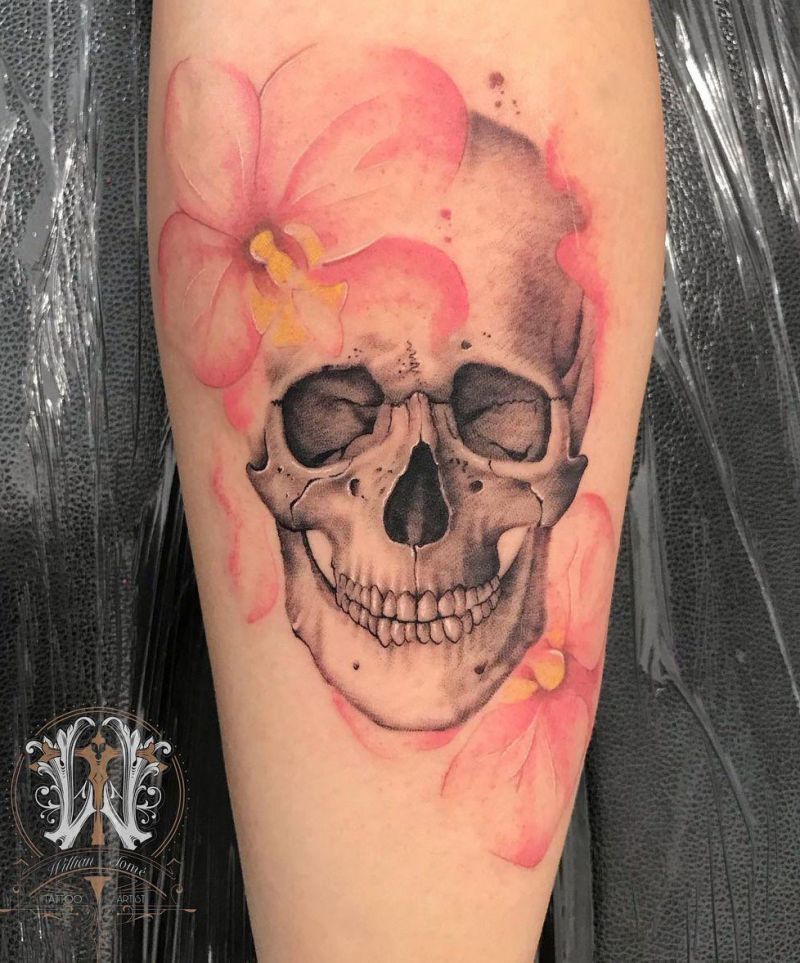 30 Pretty Rose Skull Tattoos to Inspire You