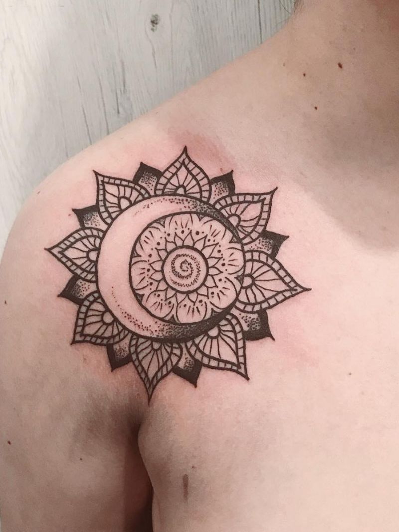 30 Pretty Mandala Moon Tattoos You Will Love