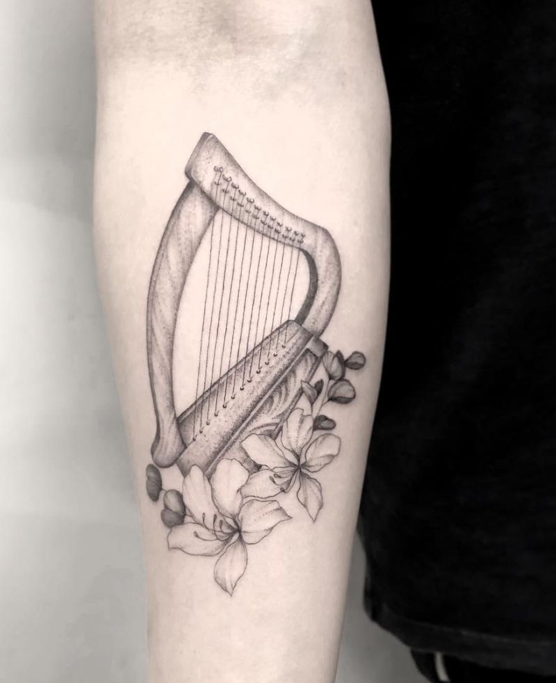 30 Pretty Harp Tattoos You Will Love