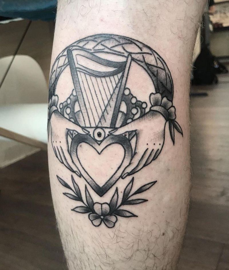 30 Pretty Harp Tattoos You Will Love