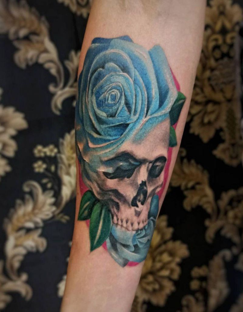 30 Pretty Rose Skull Tattoos to Inspire You