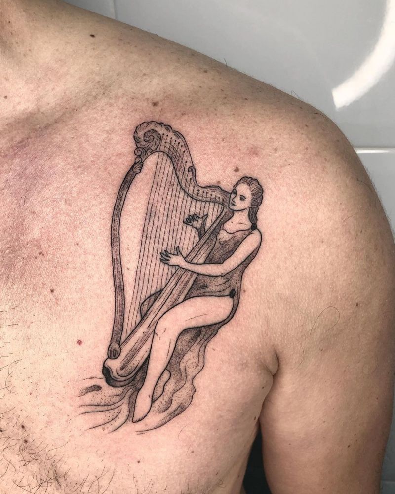 30 Pretty Harp Tattoos You Will Love