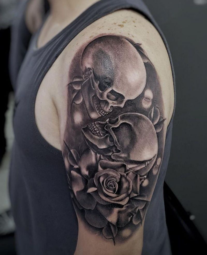 30 Pretty Rose Skull Tattoos to Inspire You