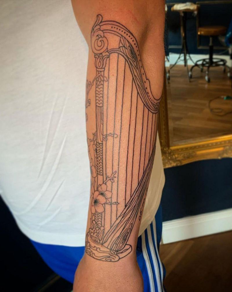 30 Pretty Harp Tattoos You Will Love