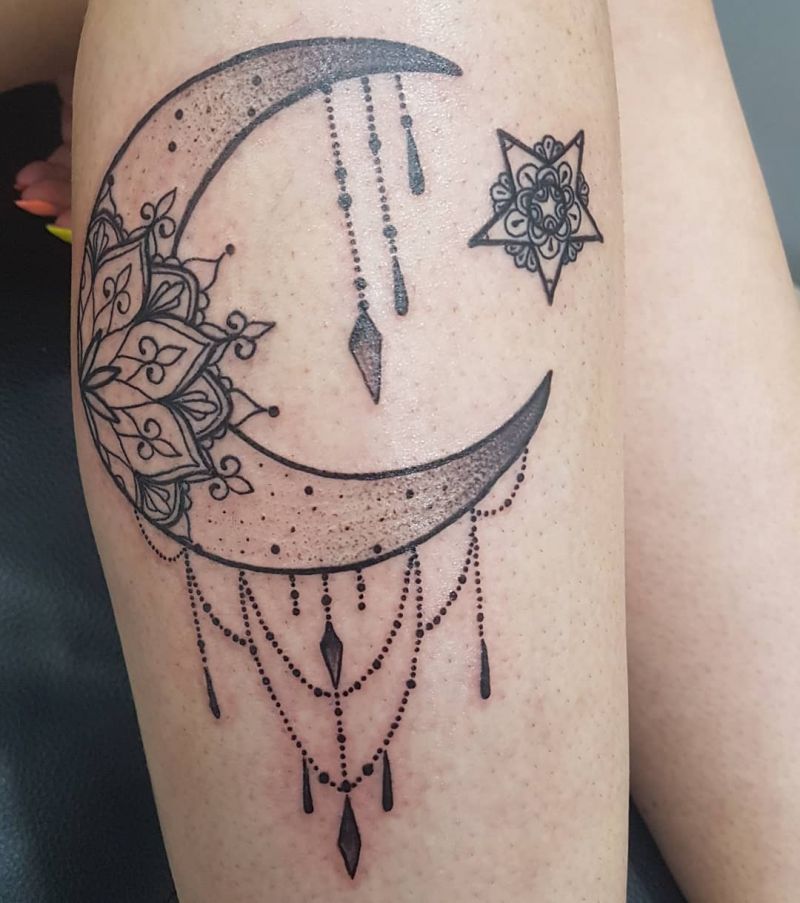 30 Pretty Mandala Moon Tattoos You Will Love