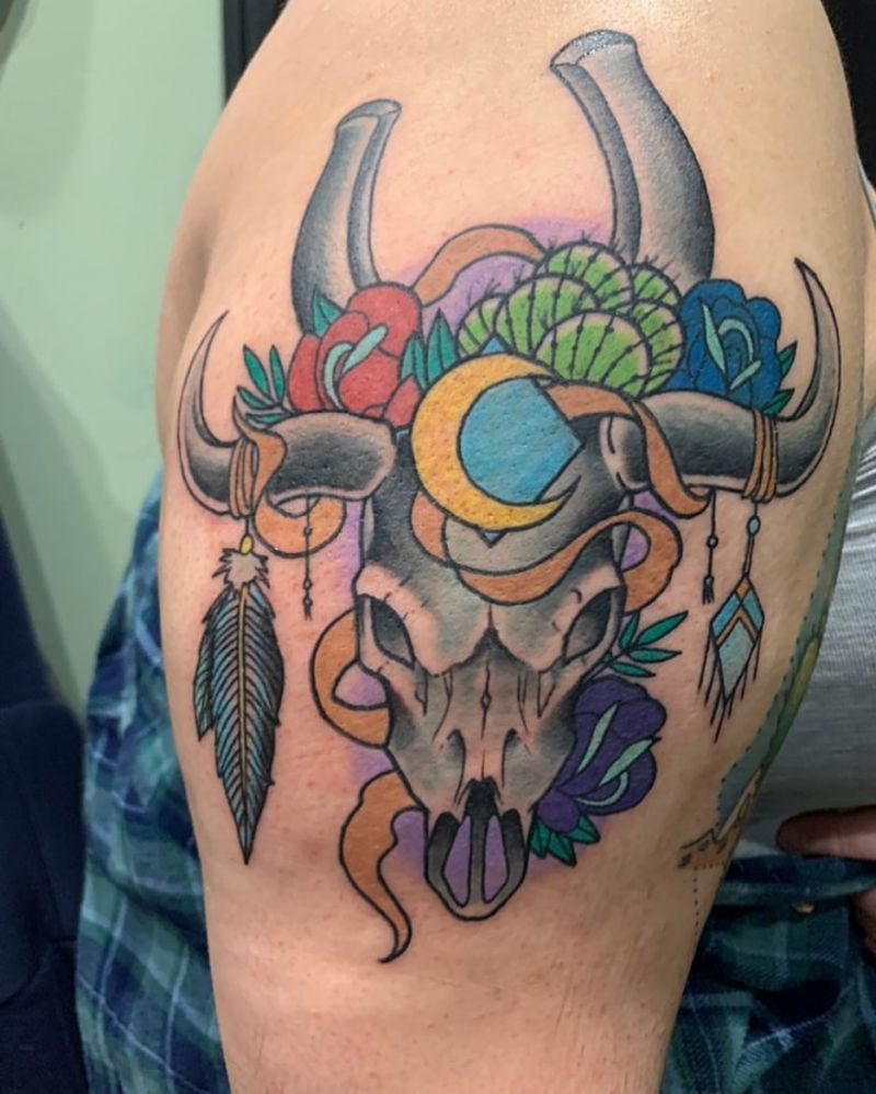 30 Pretty Bull Skull Tattoos Show Your Temperament