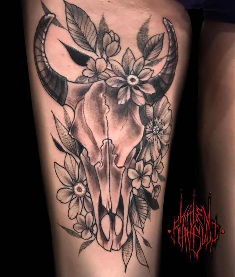 30 Pretty Bull Skull Tattoos Show Your Temperament