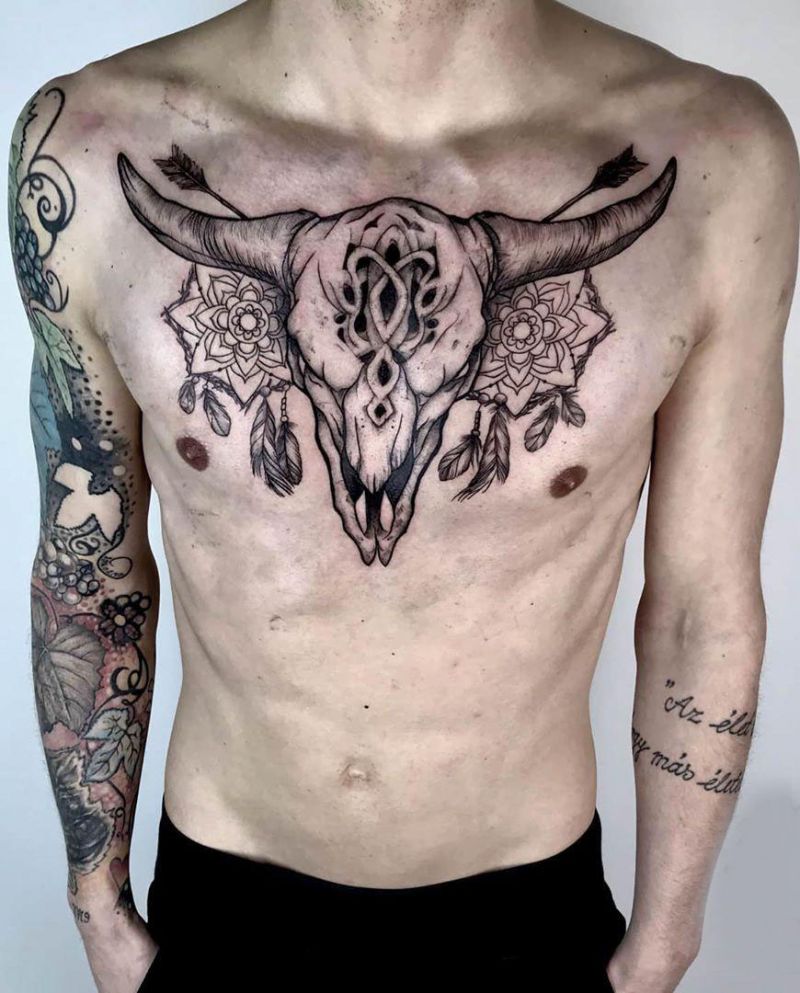 30 Pretty Bull Skull Tattoos Show Your Temperament