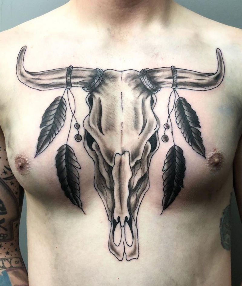 30 Pretty Bull Skull Tattoos Show Your Temperament