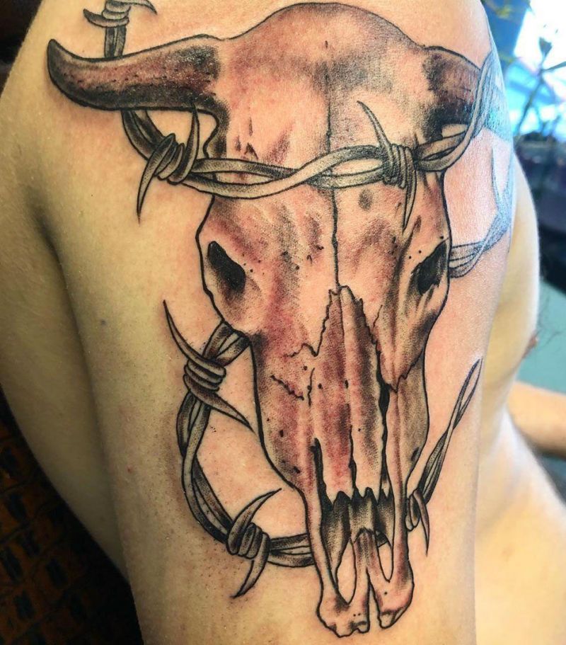 30 Pretty Bull Skull Tattoos Show Your Temperament