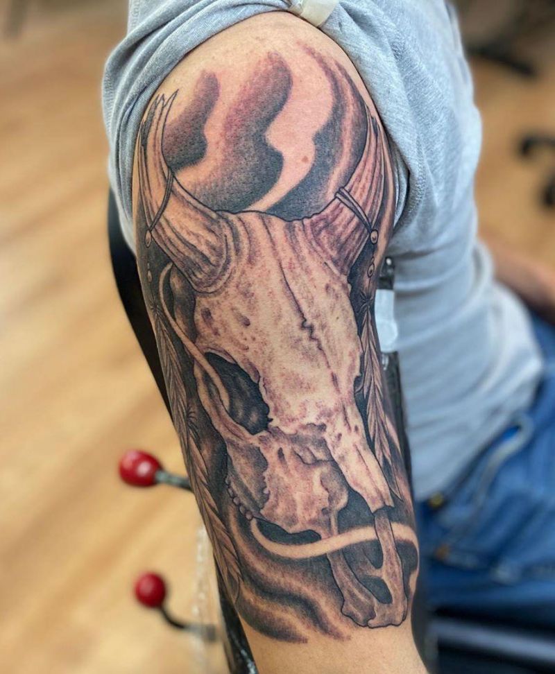 30 Pretty Bull Skull Tattoos Show Your Temperament