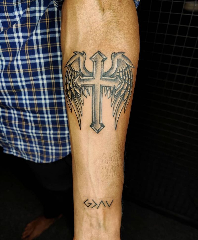 30 Pretty Cross with Wings Tattoos Make You Attractive