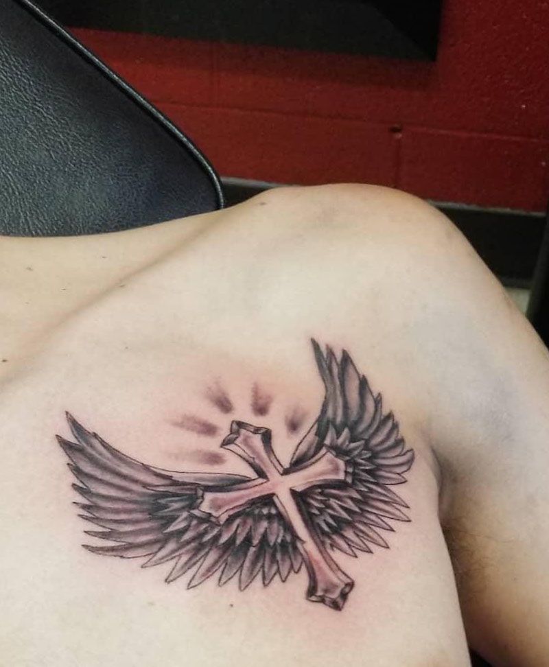 30 Pretty Cross with Wings Tattoos Make You Attractive