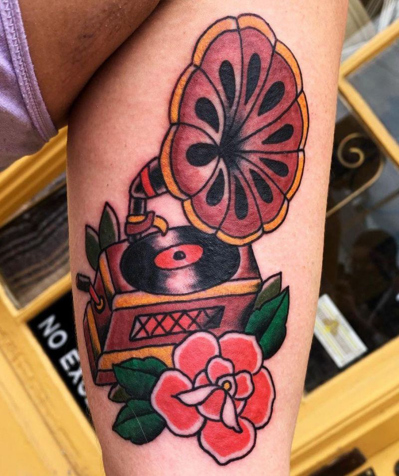 30 Creative Record Player Tattoos You Must Love