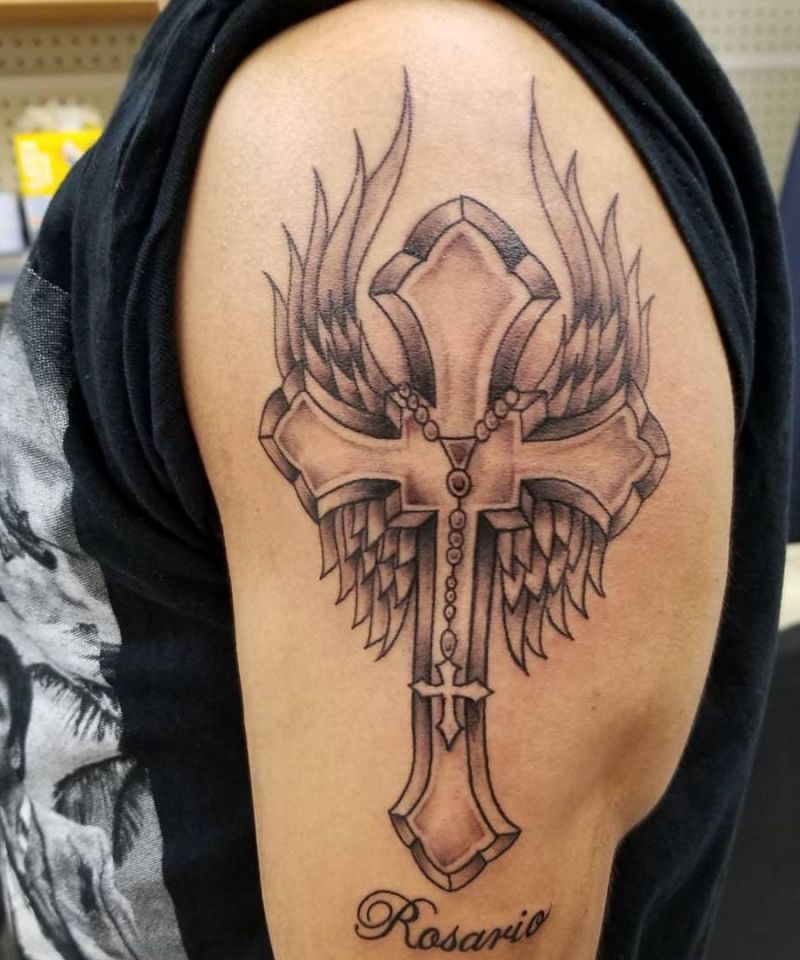 30 Pretty Cross with Wings Tattoos Make You Attractive