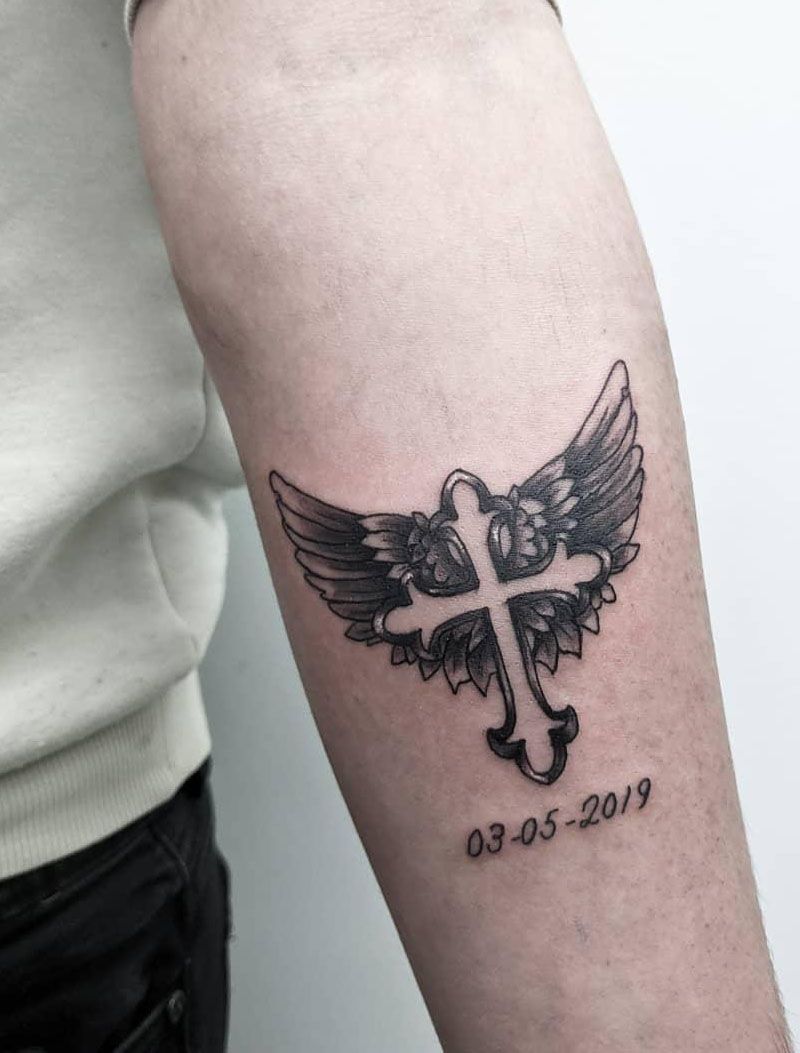 30 Pretty Cross with Wings Tattoos Make You Attractive