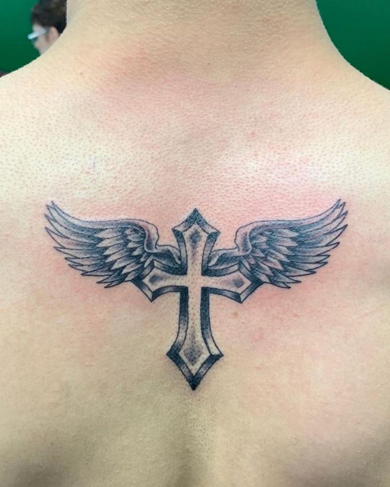 30 Pretty Cross with Wings Tattoos Make You Attractive