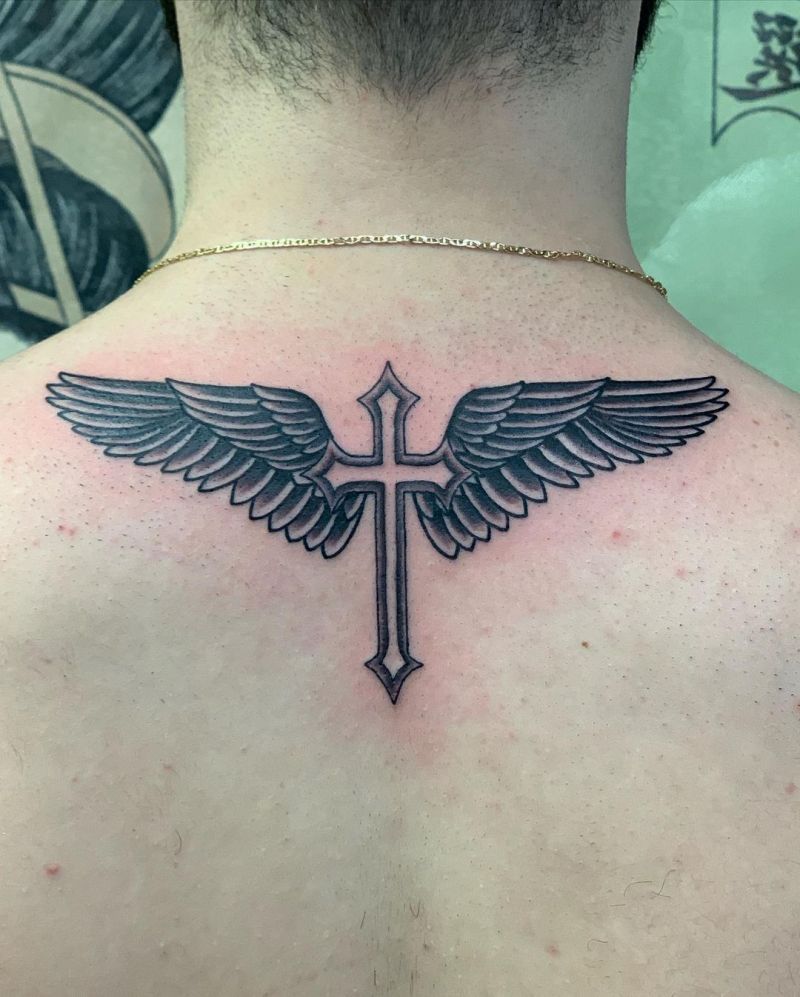 30 Pretty Cross with Wings Tattoos Make You Attractive