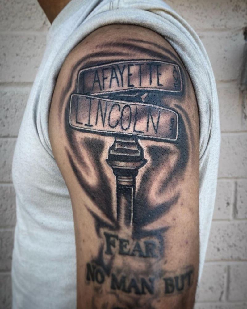 24 Pretty Street Sign Tattoos to Inspire You