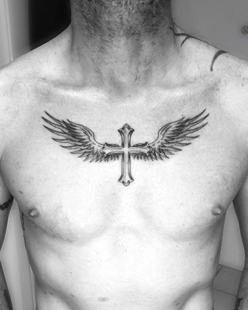 30 Pretty Cross with Wings Tattoos Make You Attractive