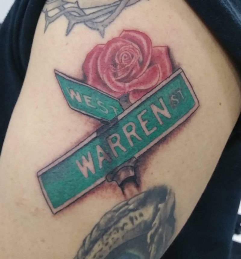 24 Pretty Street Sign Tattoos to Inspire You