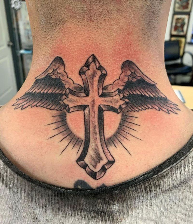 30 Pretty Cross with Wings Tattoos Make You Attractive