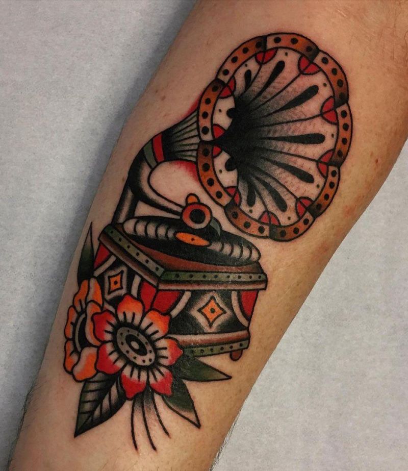 30 Creative Record Player Tattoos You Must Love