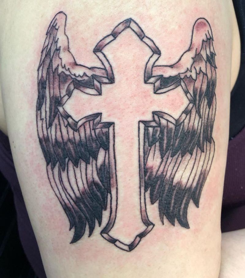 30 Pretty Cross with Wings Tattoos Make You Attractive