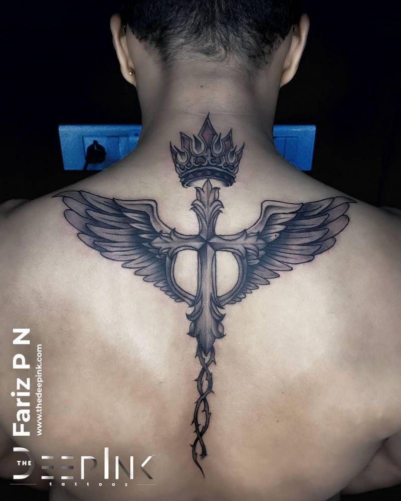 30 Pretty Cross with Wings Tattoos Make You Attractive