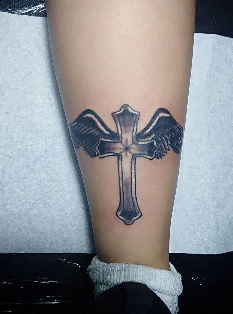 30 Pretty Cross with Wings Tattoos Make You Attractive