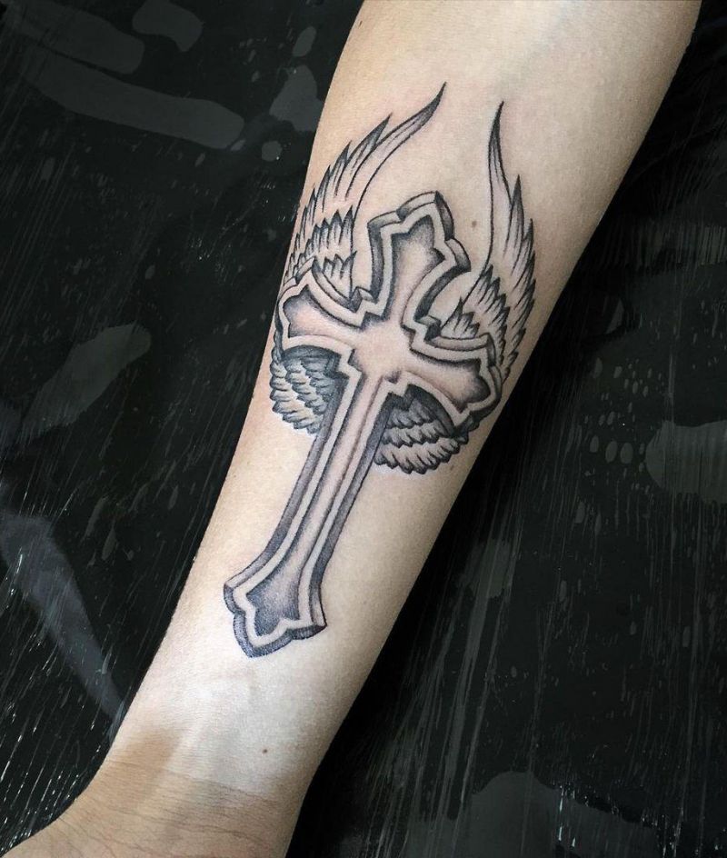 30 Pretty Cross with Wings Tattoos Make You Attractive