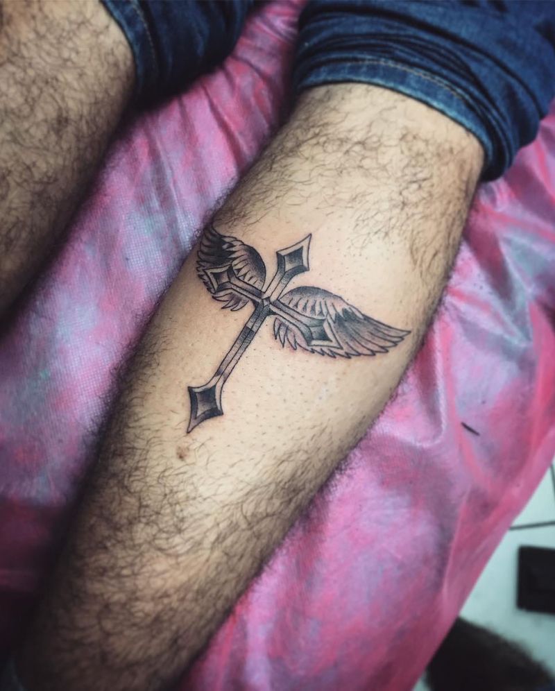 30 Pretty Cross with Wings Tattoos Make You Attractive