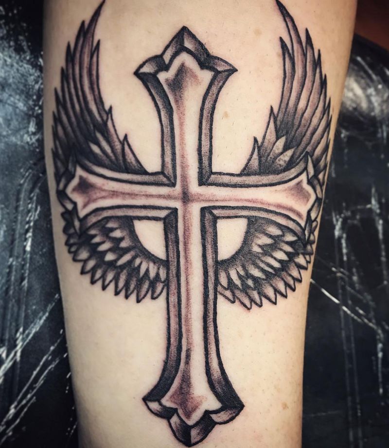 30 Pretty Cross with Wings Tattoos Make You Attractive