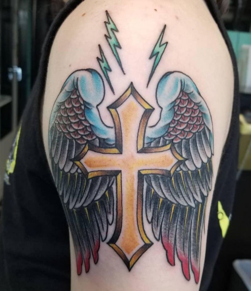 30 Pretty Cross with Wings Tattoos Make You Attractive