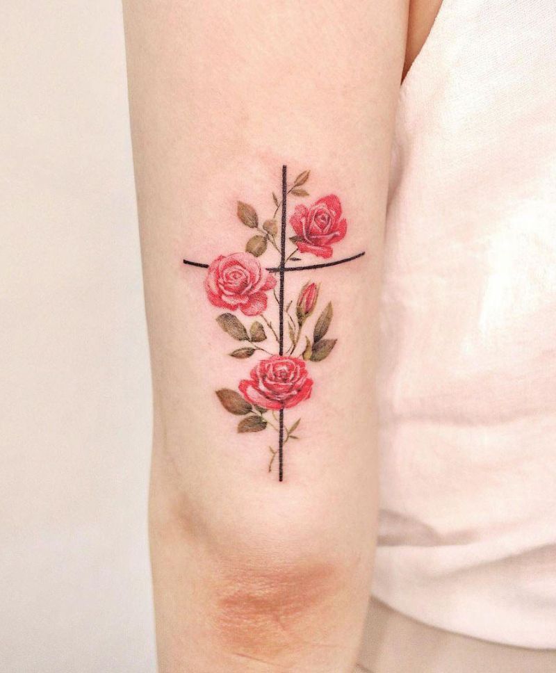 30 Pretty Cross Flower Tattoos to Inspire You