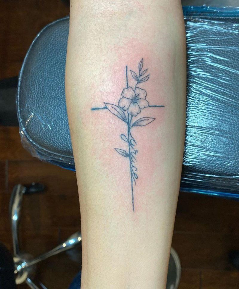 30 Pretty Cross Flower Tattoos to Inspire You